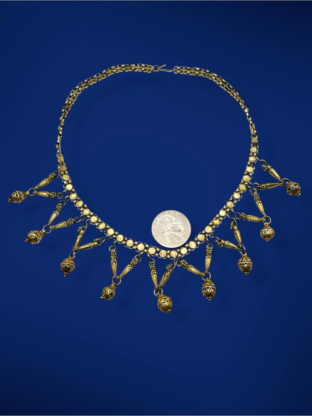 Vintage Ethnic Brass Festoon Bib Necklace Dangle Fringe Drop Statement - Picture 12 of 15